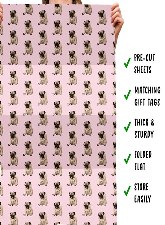 CENTRAL 23 Pug Wrapping Paper - Funny Dog Wrapping Paper - 6 Sheets Of Birthday Gift Wrap For Her - Silly Sleepy Pugs - Pink - For Dog Lovers - Comes With Stickers - Image 5